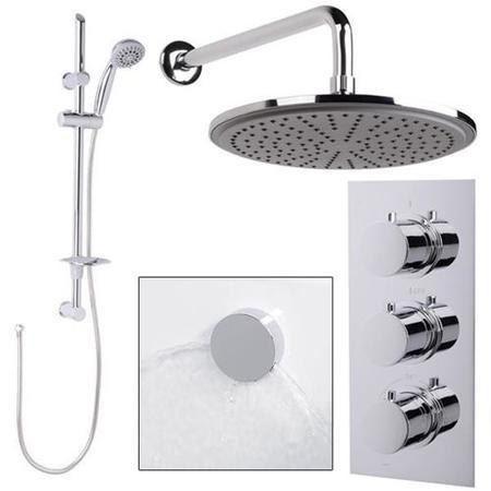 Eco Slide Shower Rail Kit with EcoS9 Triple Valve, 250mm Head, Wall Outlet, Filler & Overflow