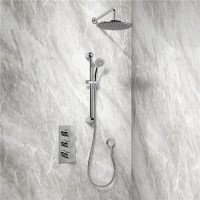 Rina Slide Shower Rail Kit with EcoS9 Triple Valve 250mm Head Wall Outlet  Filler & Overflow