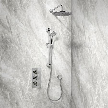 Rina Slide Shower Rail Kit with EcoS9 Triple Valve 250mm Head Wall Outlet  Filler & Overflow