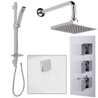 Quadro Slide Shower Rail Kit with EcoCube Triple Valve, 150mm Square Head, Wall Outlet, Filler & Overflow 