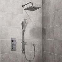 Quadro Slide Shower Rail Kit with EcoCube Triple Valve, 200mm Square Head, Wall Outlet, Filler & Overflow 
