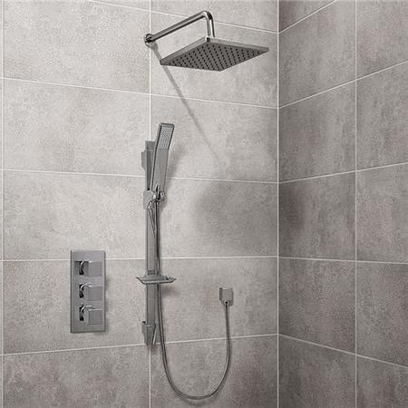 Quadro Slide Shower Rail Kit with EcoCube Triple Valve, 200mm Square Head, Wall Outlet, Filler & Overflow 
