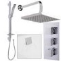 Quadro Slide Shower Rail Kit with EcoCube Triple Valve, 200mm Square Head, Wall Outlet, Filler & Overflow 