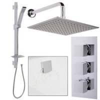 Quadro Slide Shower Rail Kit with EcoCube Triple Valve, 250mm Square Head, Wall Outlet, Filler & Overflow
