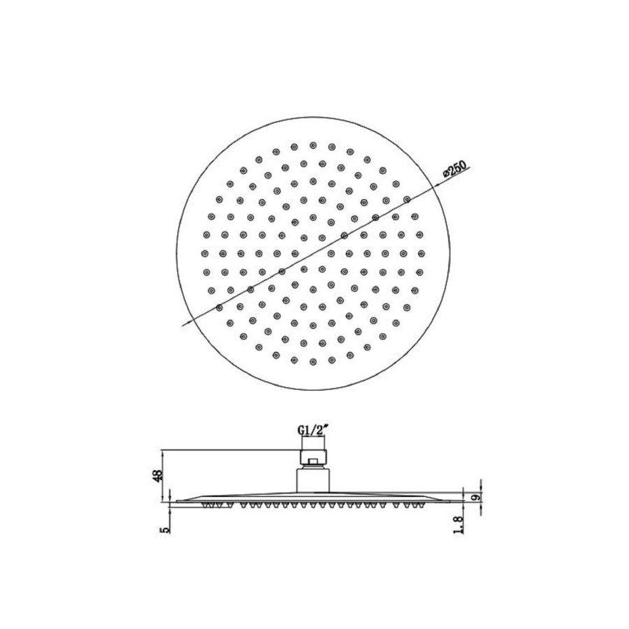 250mm Chrome Ultra Slim Round Rainfall Shower Head with Ceiling Arm