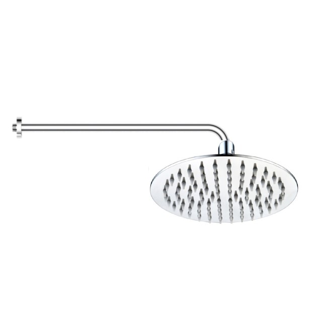 250mm Ultra Slim Round Shower Head with Wall Arm