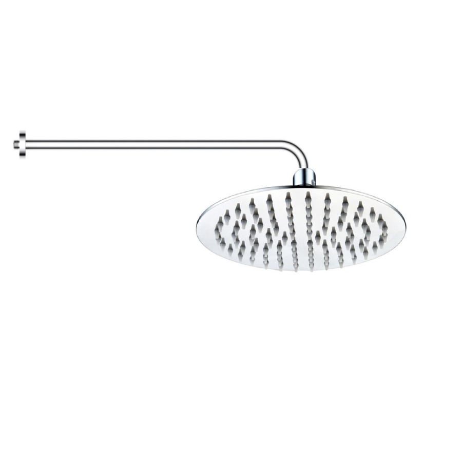 250mm Chrome Round Ultra Slim  Rainfall Shower Head with Wall Arm