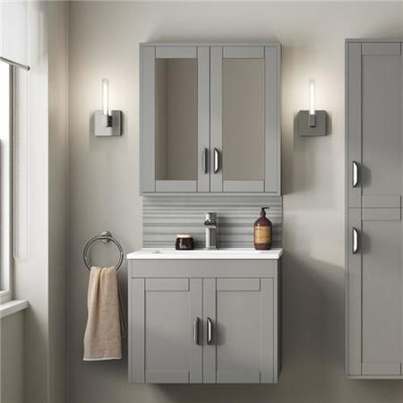 Grey Wall Hung Bathroom Cabinet - Modern Handle - Nottingham Range