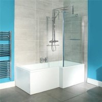 1675mm Right Hand L Shaped Square Shower Bath-Fixed Screen with NO Towel Rail