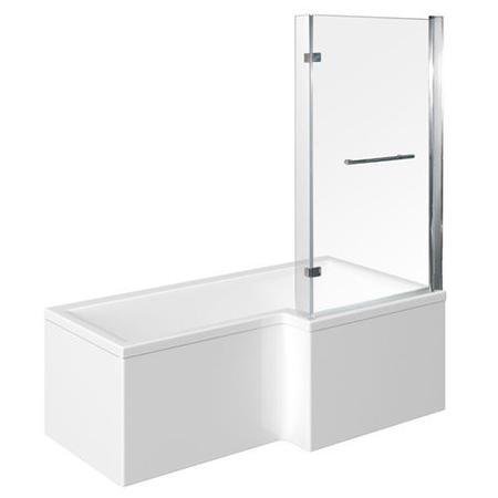 1675mm Right Hand Square Shower Bath and Hinged Screen with Towel Rail-No Panel