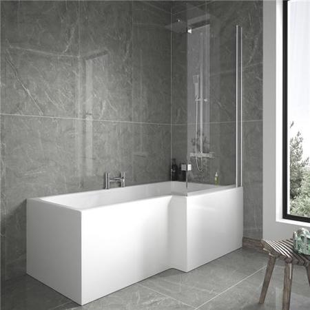 1675 Right Hand L-Shaped Shower Bath with 6mm Shower Screen Front Panel and End Panel