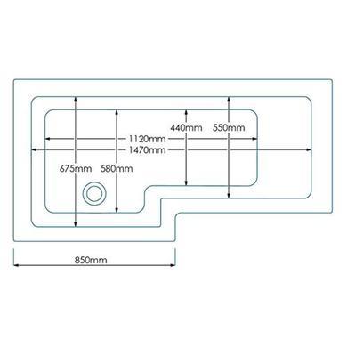 Left Hand L-Shaped Shower Bath with Front Panel and Shower Screen - L1670 x W850mm