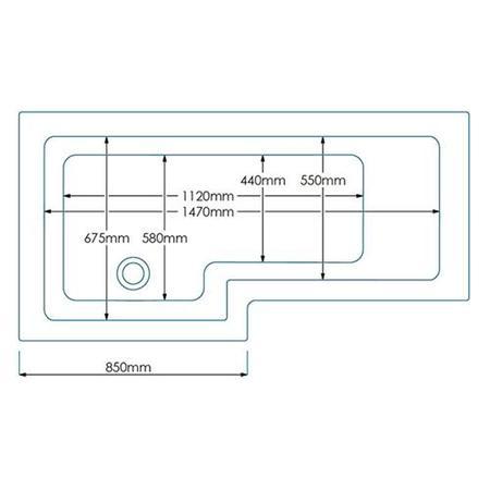 1675mm Left Hand Square Shower Bath (excludes panel)-L Shaped Fixed Screen