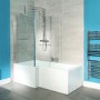 Left Hand L-Shaped Shower Bath with  Front Panel and Hinged Shower Screen and Towel rail - L1670 x W850mm