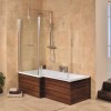 Left Hand L-Shaped Walnut Shower Bath with Screen and Towel Rail - L1670 x W850mm