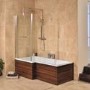Left Hand L-Shaped Walnut Shower Bath with Screen and Towel Rail - L1670 x W850mm