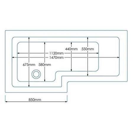 Left Hand L-Shaped Walnut Shower Bath with Screen and Towel Rail - L1670 x W850mm