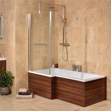 Walnut Left Hand L Shaped Square Shower Bath-Fixed Screen ...