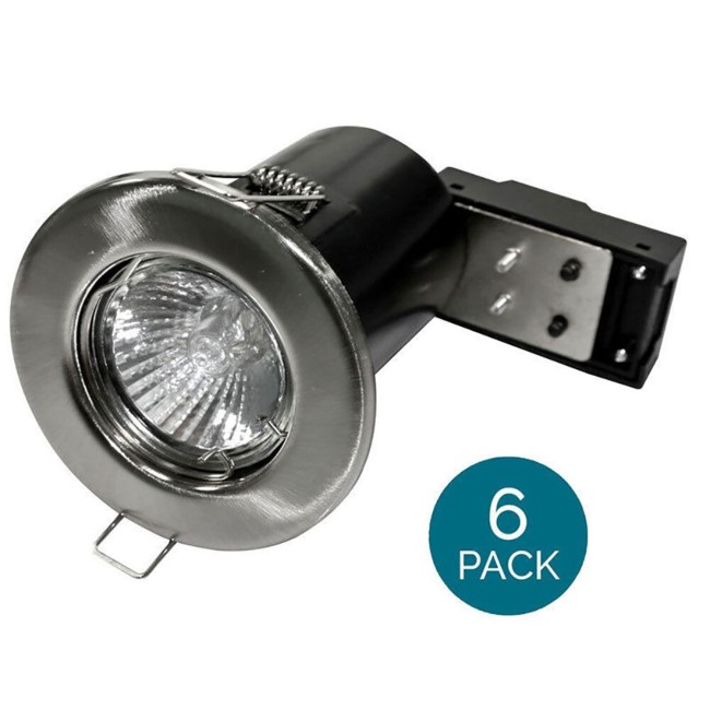 6 Pack - Fixed Fire Rated Downlight - Brushed Steel IP20