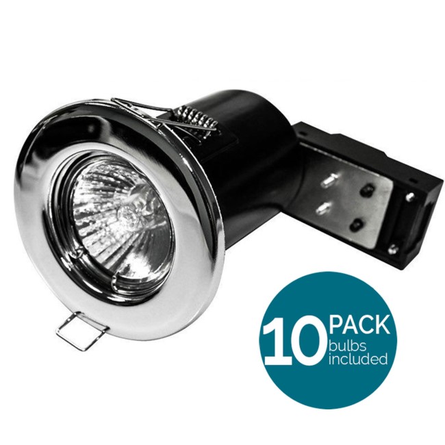 10 Pack - Fixed Fire Rated Downlight - Brushed Steel IP20