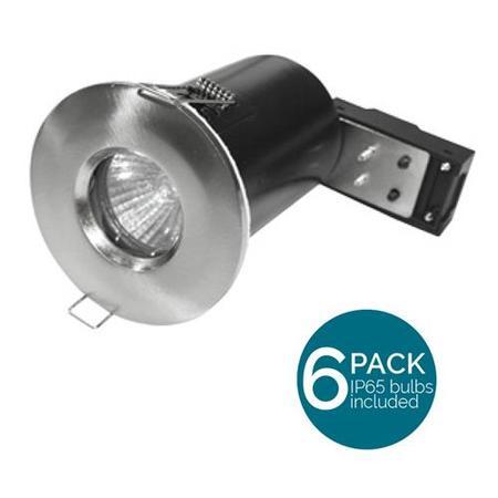 6 Pack Fixed Fire Rated IP65 LED Brushed Steel Downlight - Bulbs Included 