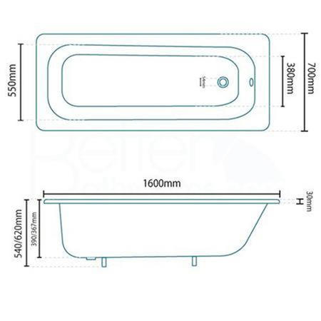 1600 x 700 Steel Bath with Tap Holes