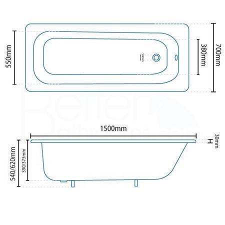1500 x 700 Steel Bath with Tap Holes