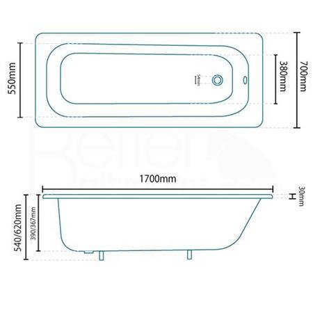 1700 x 700 Steel Bath with Tap Holes & Twin Grips