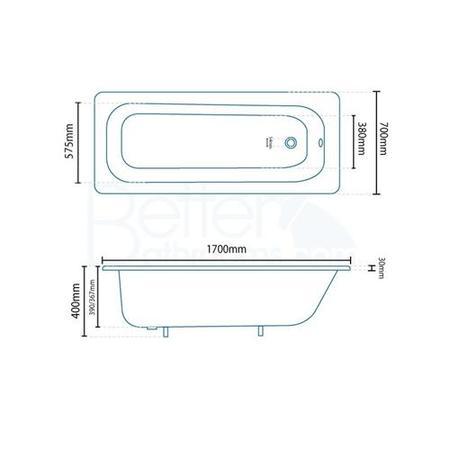 1700 x 700 Steel Bath with Tap Holes