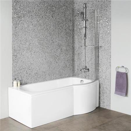 Dee 1600mm Right Hand P-Shaped Shower Bath with 6mm Curved Screen
