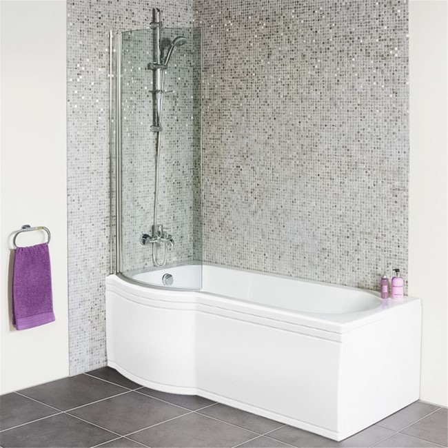 P Shaped 1675 Left Hand Shower Bath  Front Panel and 6mm Hinged Shower Screen