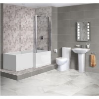 1700mm L Shaped Bath Suite with Toilet  Basin  Front Panel and Screen - Right Hand