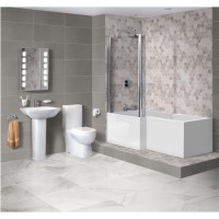 1700mm L Shaped Bath Suite Front Panel & Screen with Toilet and Basin - Left Hand