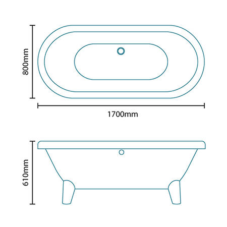 Freestanding Double Ended Roll Top Bath 1700 x 800mm - Eclipse