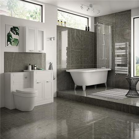 Nottingham White Freestanding Bath with Straight Hinged Bath Screen Complete Suite