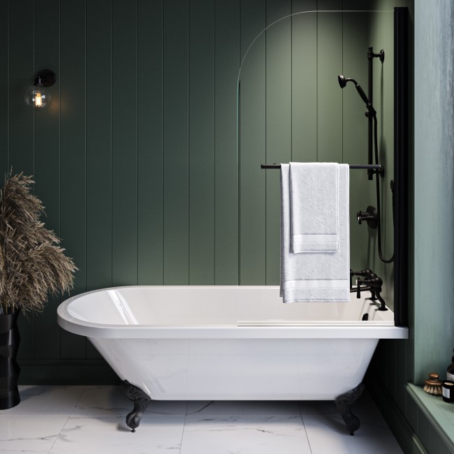 Freestanding Single Ended Shower Bath with Black Feet & Bath Screen - Park Royal