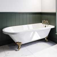 Freestanding Single Ended Bath with Brushed Brass Feet 1670 x 740mm - Park Royal Freestanding Single Ended Bath with Brushed Brass Feet 1670 x 740mm - Park Royal