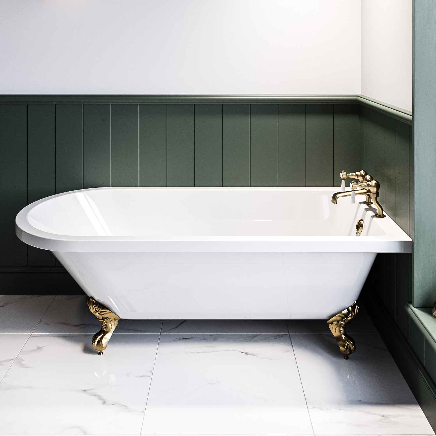 Bath Only ONLY OPENED - Freestanding Single Ended Bath with Brushed Brass Feet ...