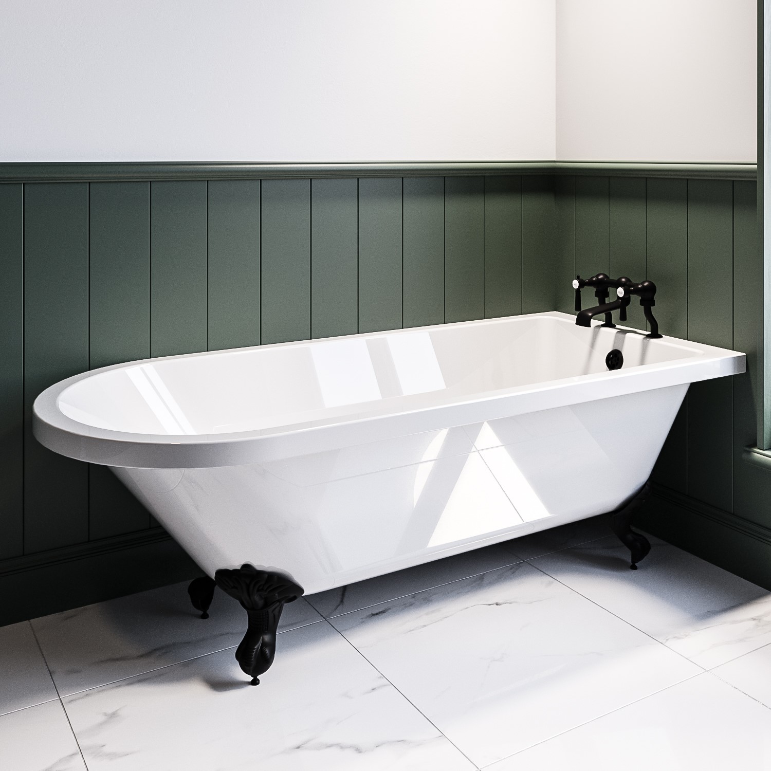 Park Royal White Freestanding Single Ended Bath With Black Feet 1670 X 740Mm