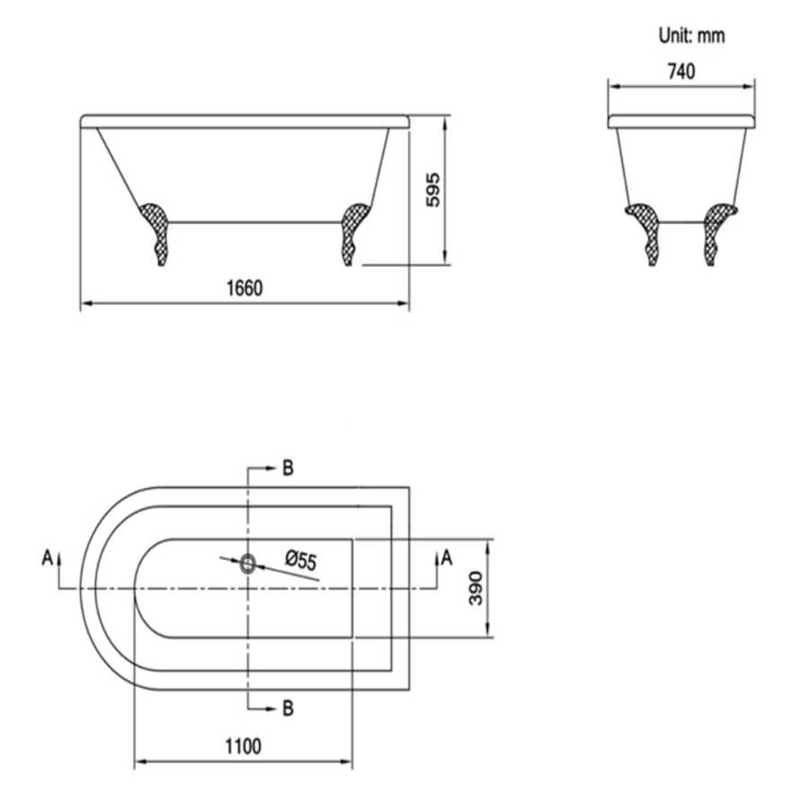 Freestanding Single Ended Shower Bath with Pink Feet & Bath Screen 1660 x 740mm - Park Royal