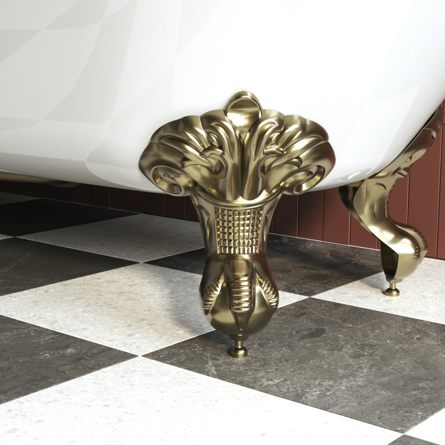 Freestanding Single Ended Shower Bath with Brushed Brass Screen & Feet 1670 x 740 mm - Park Royal