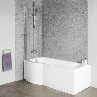 Dee 1675mm Left Hand P-Shaped Shower Bath with 6mm Curved Screen  Dee 1675mm Left Hand P-Shaped Shower Bath with 6mm Curved Screen