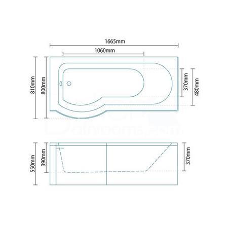 Dee 1675mm Left Hand P-Shaped Shower Bath with 6mm Curved Screen 