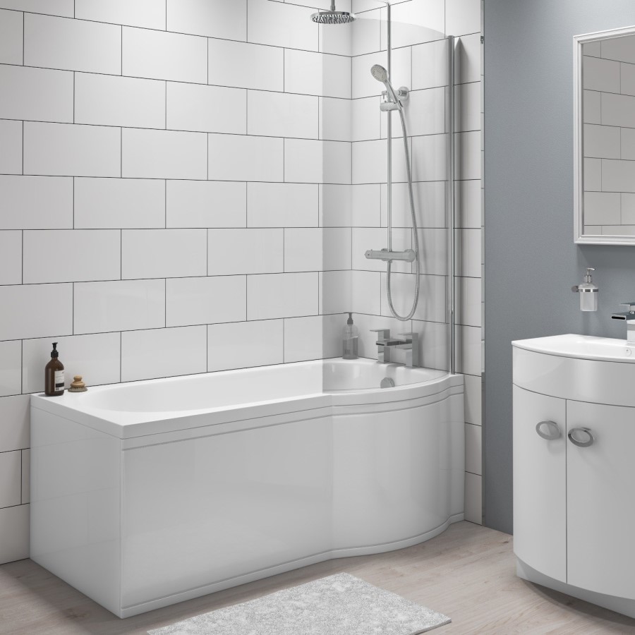 P-Shaped Left Hand Shower Bath with Front Panel and Bath Screen 1675 x 800mm