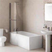 P-Shaped Shower Bath and Curved Screen - Left Hand - L1500 x W800mm