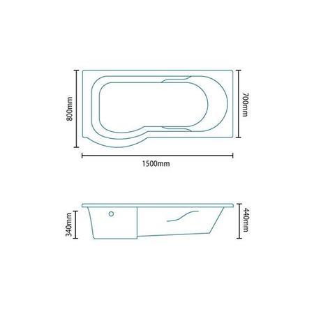 P-Shaped Shower Bath and Curved Screen - Left Hand - L1500 x W800mm