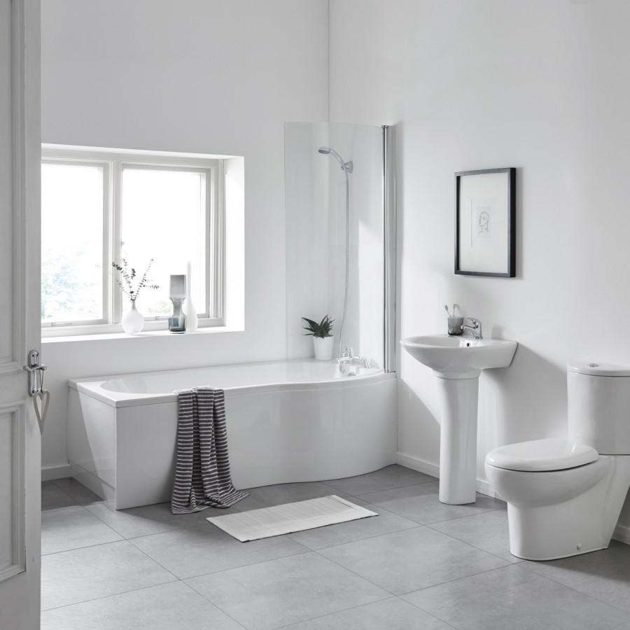 Left Hand Shower Bath with Curved Screen - L1500 x W800mm