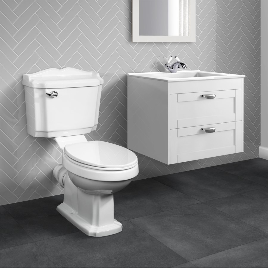 Nottingham White 600mm Two Drawer Wall Hung Vanity Unit with Victoriana Toilet