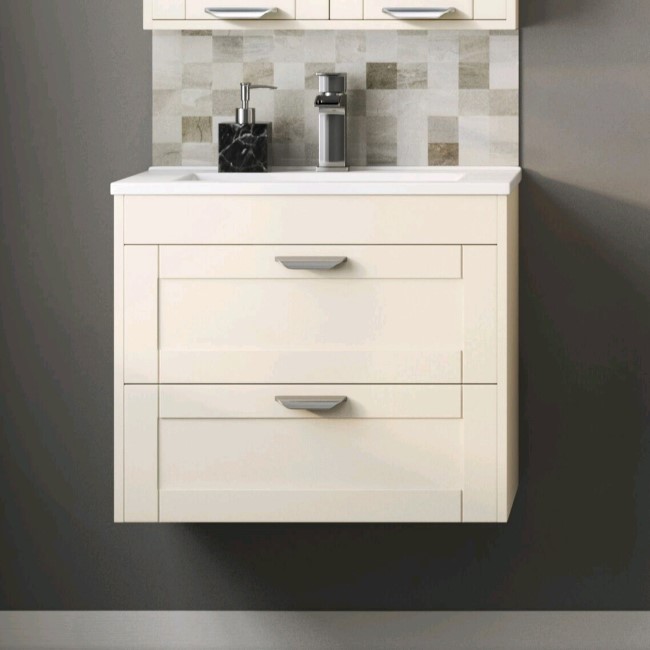 600mm Wall Hung 2 Drawer Vanity Unit with Basin Ivory - Nottingham