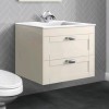600mm Wall Hung 2 Drawer Vanity Unit with Basin Ivory - Nottingham